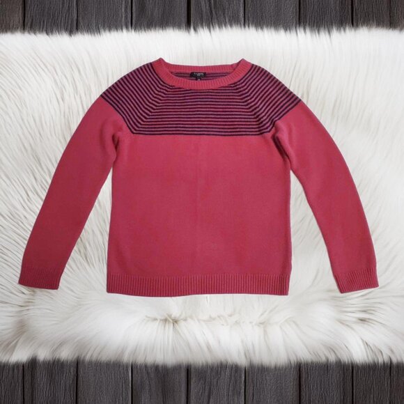 Talbots Pink and Navy Striped Lambs wool Sweater Size MP - Picture 1 of 7